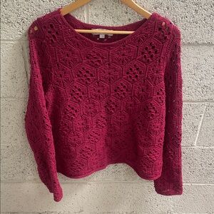 LOFT Crochet Openwork Sweater - Berry